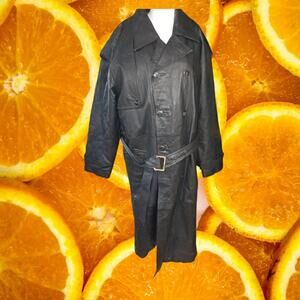 Vintage Charles Klein Black Leather Trench Coat With Belt‎ Size Medium
